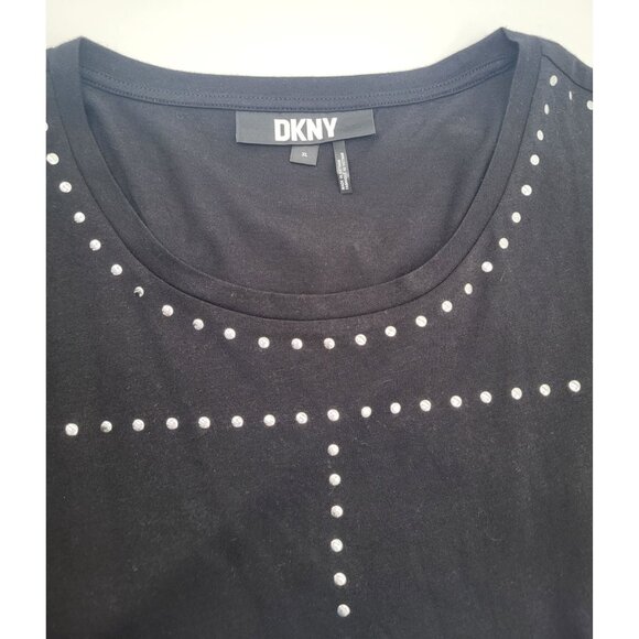DKNY Women's XL Silver Studded Embellished Black Top Rock Goth Glam - Picture 10 of 10